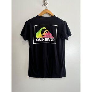 Quiksilver Graphic Print T-Shirt Mens M Black Rainbow Print Double Sided